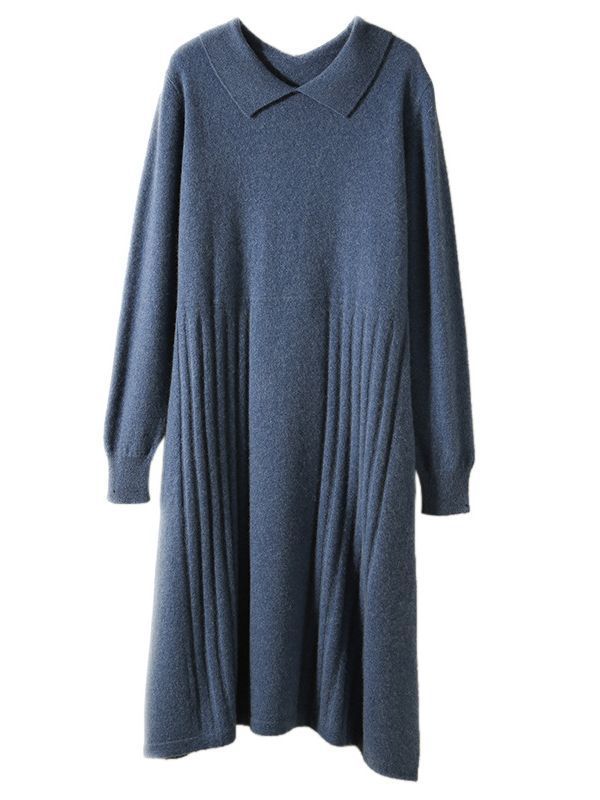 Women's Fashion Peter Pan Collar Solid Color Wool Knitted Dress