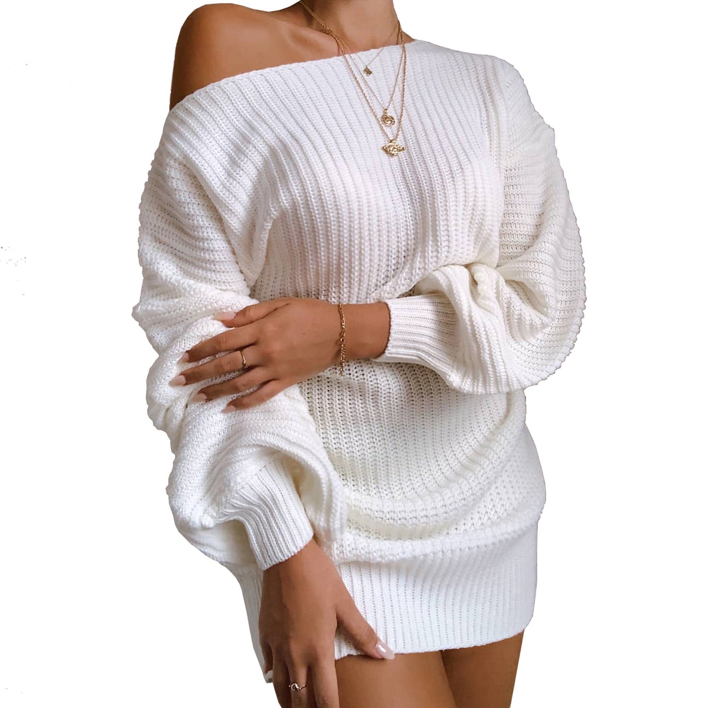Lantern sleeve knitted wool dress
