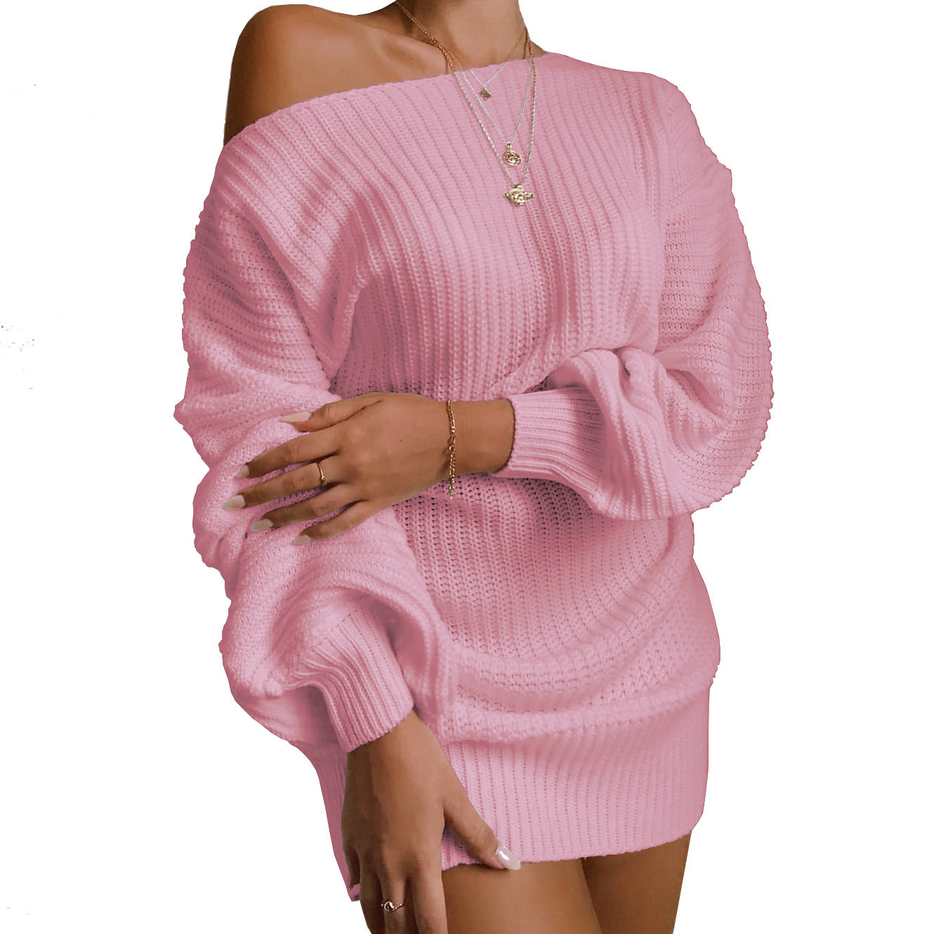 Lantern sleeve knitted wool dress