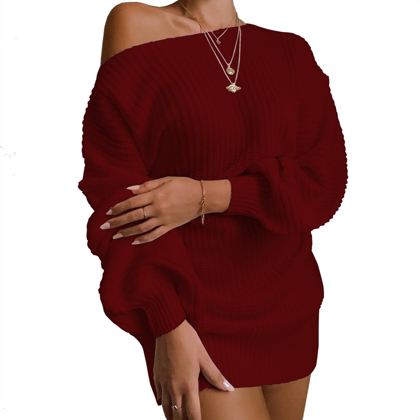Lantern sleeve knitted wool dress