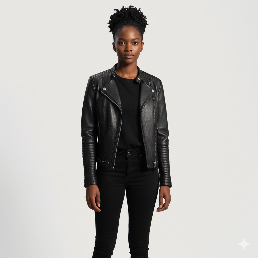 Women's Haley Ray Black Leather Biker Jacket – Noir Mode
