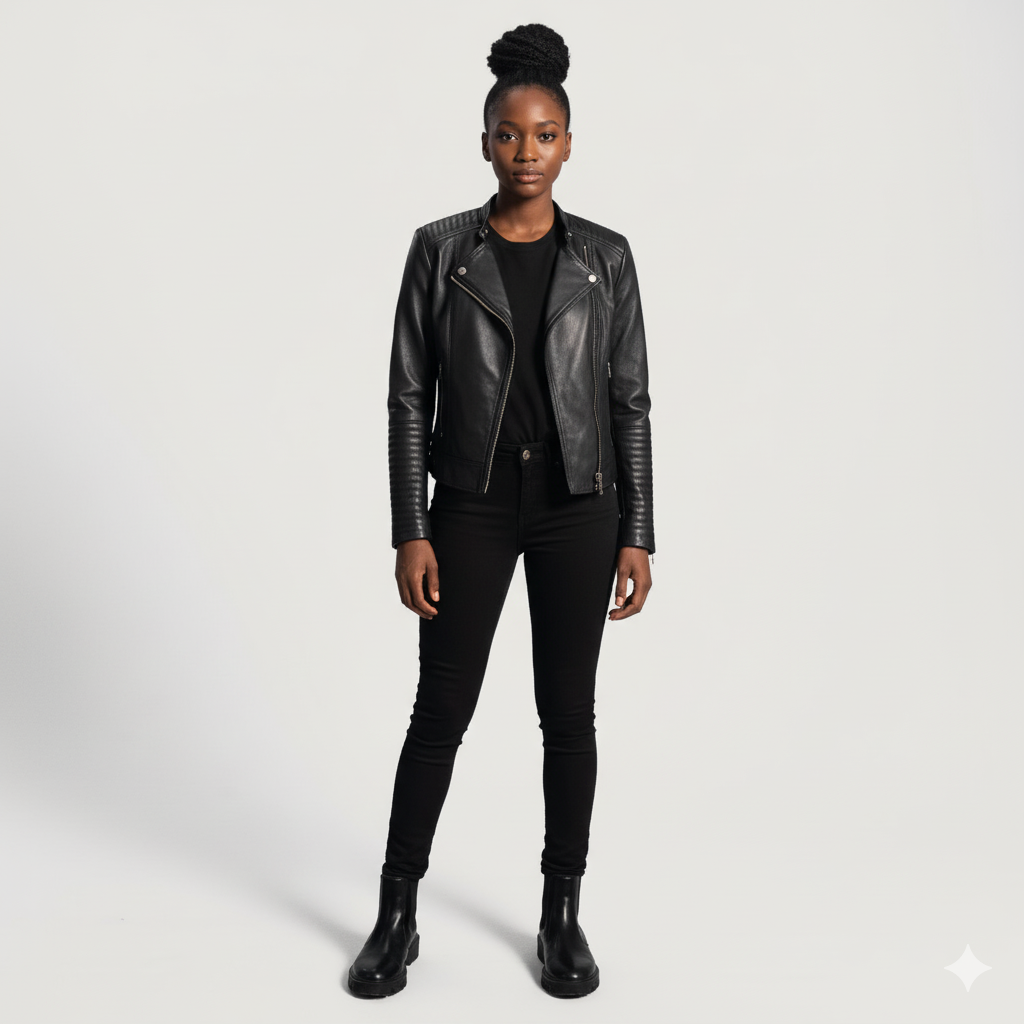Women's Haley Ray Black Leather Biker Jacket – Noir Mode