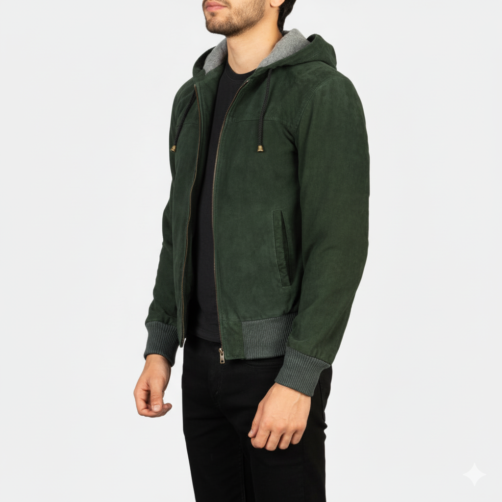 Men's Nintenzo Green Hooded Suede Jacket – The Jacket Maker