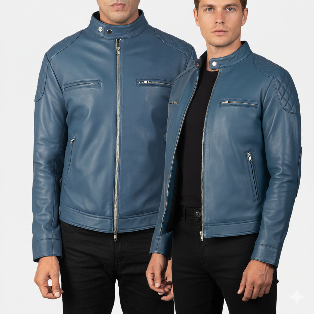 Men's Gatsby Quilted Blue Leather Biker Jacket – The Jacket Maker