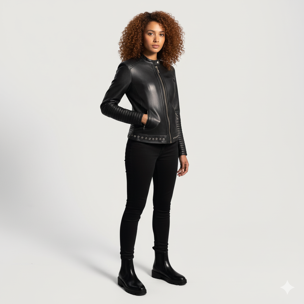 Women's Haley Ray Black Leather Biker Jacket – Noir Mode