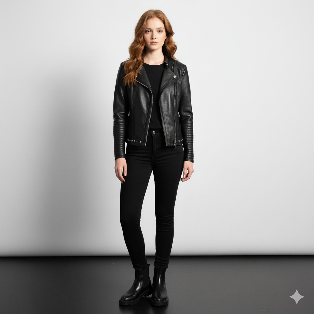 Women's Haley Ray Black Leather Biker Jacket – Noir Mode