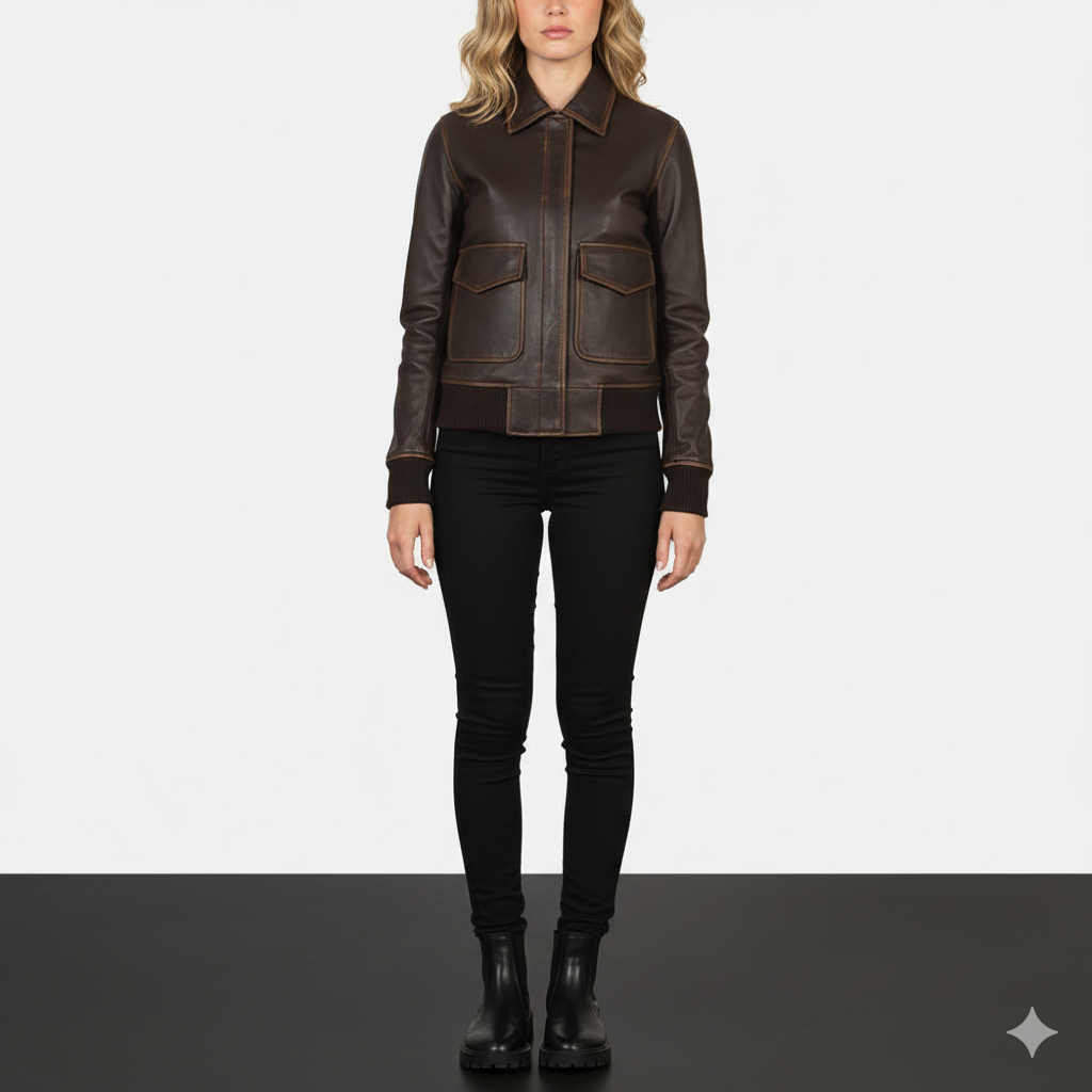 Women's Westa A-2 Brown Leather Bomber Jacket – Noir Mode