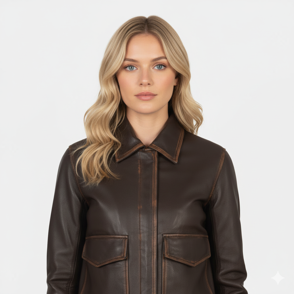 Women's Westa A-2 Brown Leather Bomber Jacket – Noir Mode