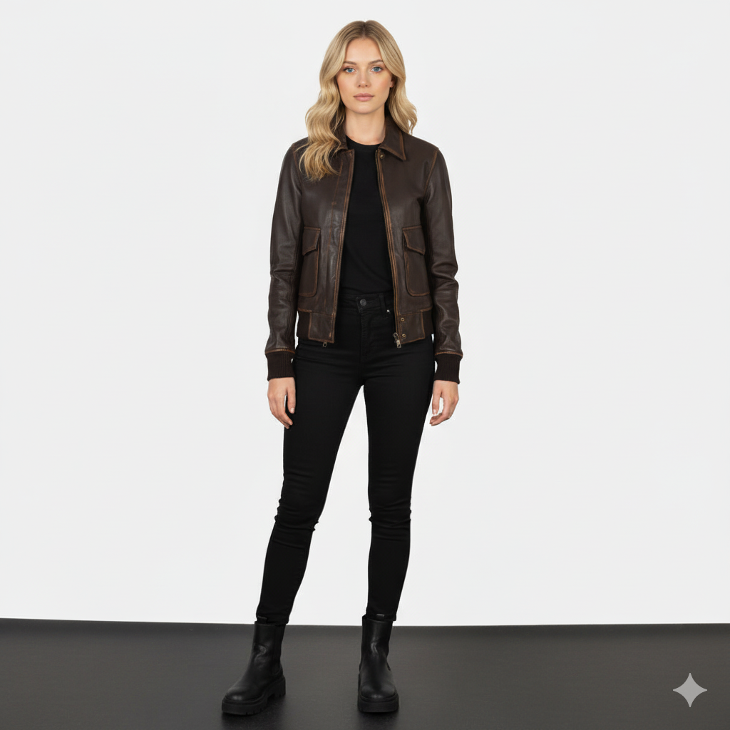 Women's Westa A-2 Brown Leather Bomber Jacket – Noir Mode
