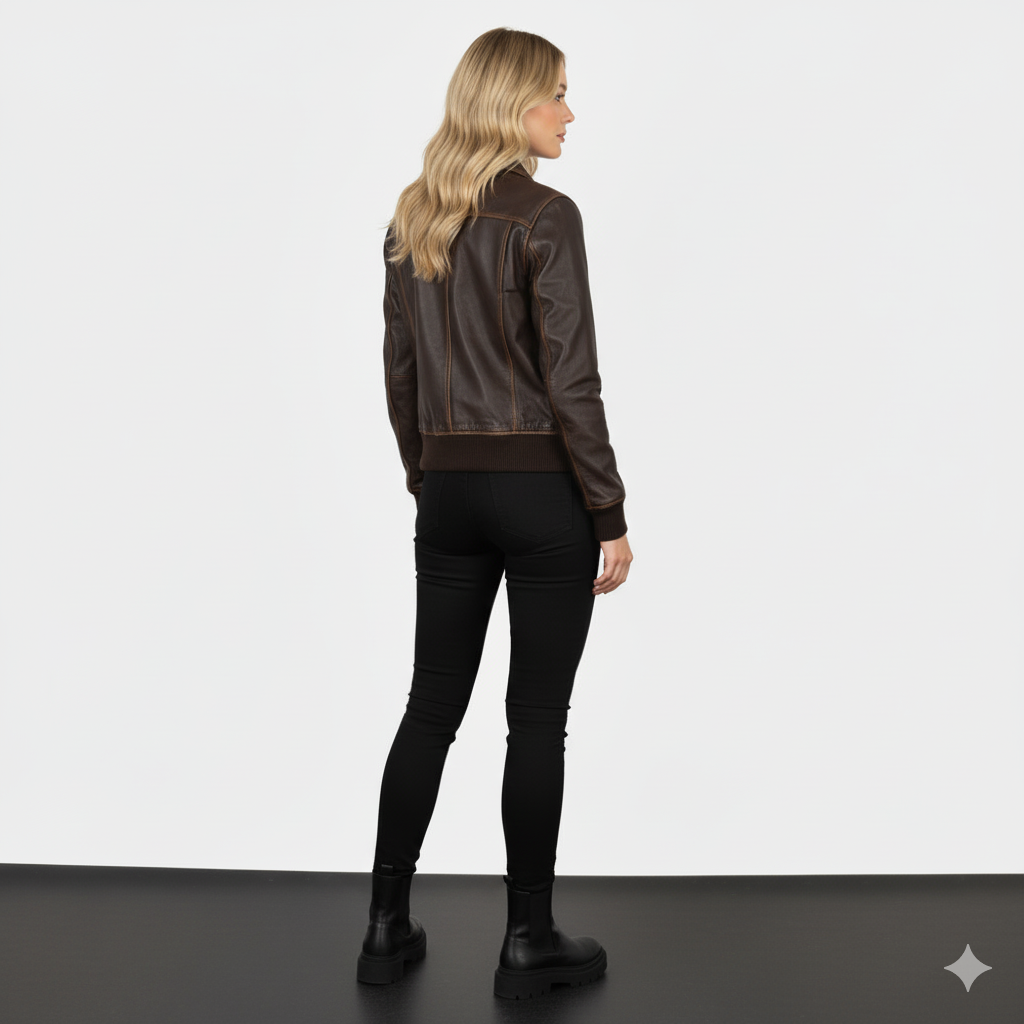 Women's Westa A-2 Brown Leather Bomber Jacket – Noir Mode