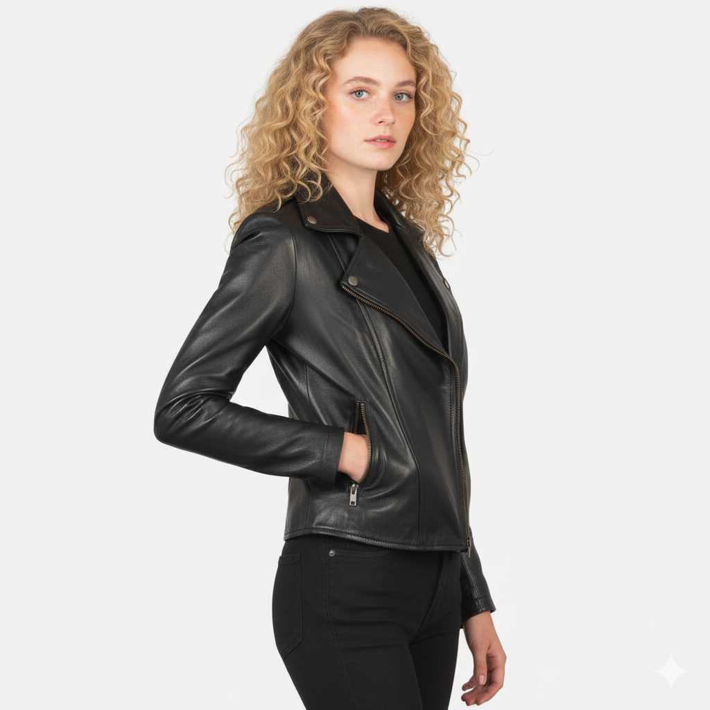 Women's Flashback Black Leather Biker Jacket – Noir Mode