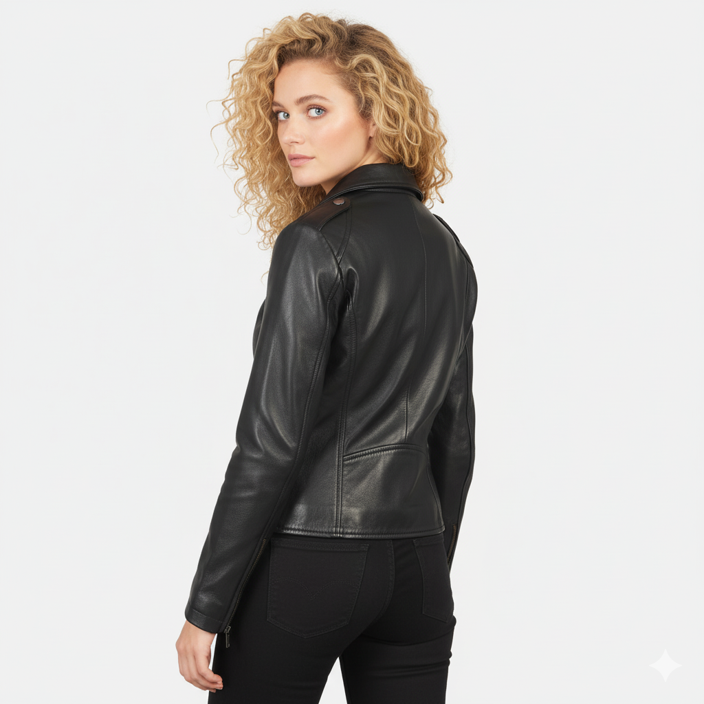 Women's Flashback Black Leather Biker Jacket – Noir Mode