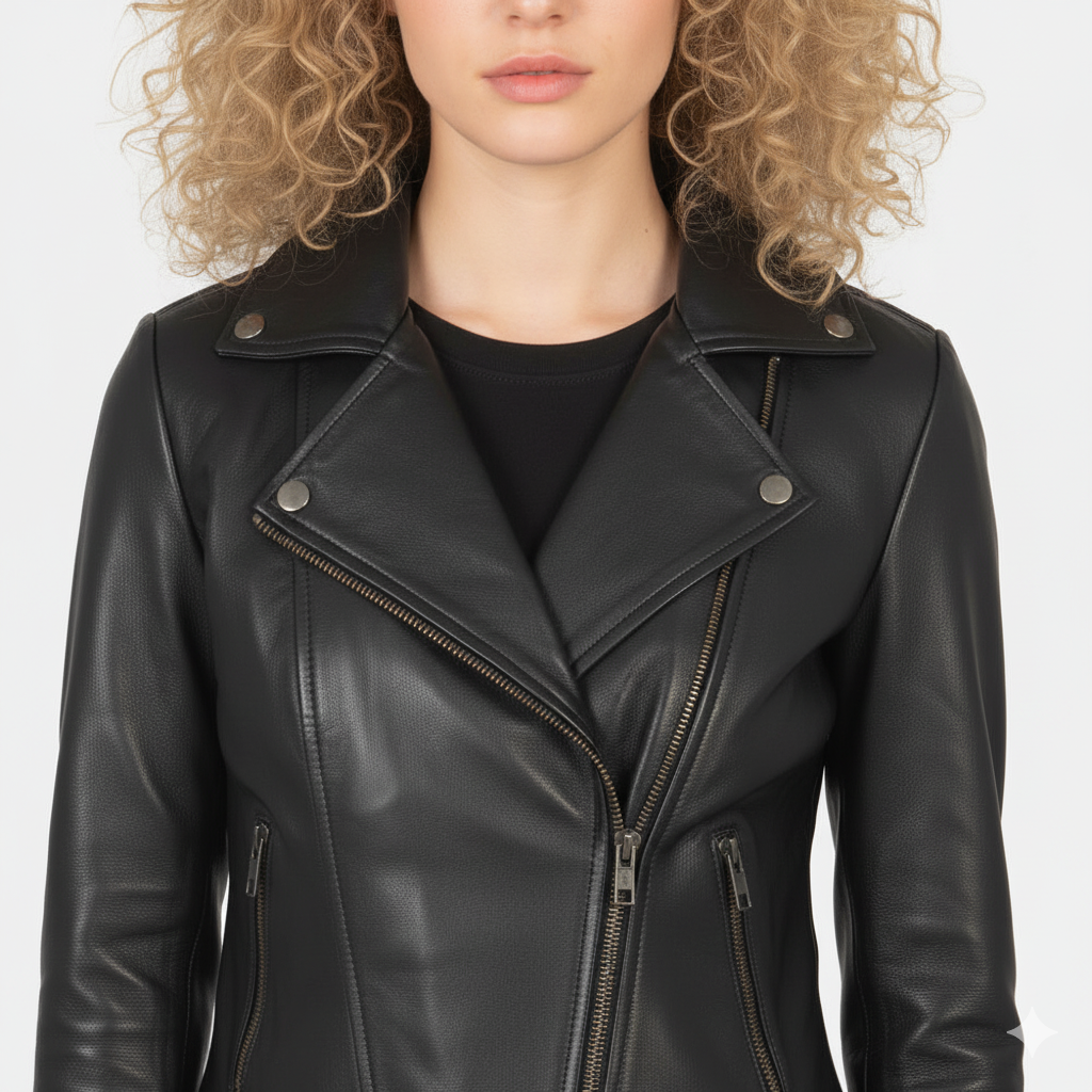 Women's Flashback Black Leather Biker Jacket – Noir Mode
