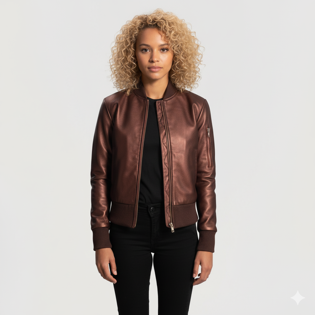 Women's Reida Maroon Leather Bomber Jacket – Noir Mode