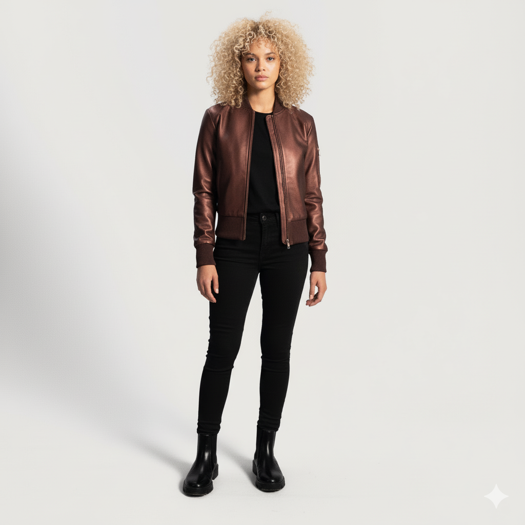 Women's Reida Maroon Leather Bomber Jacket – Noir Mode