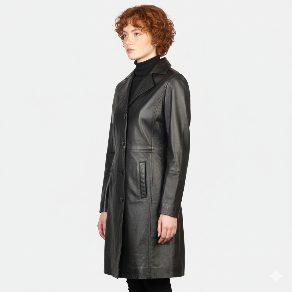 Women's Alexis Black Single Breasted Leather Coat – Noir Mode