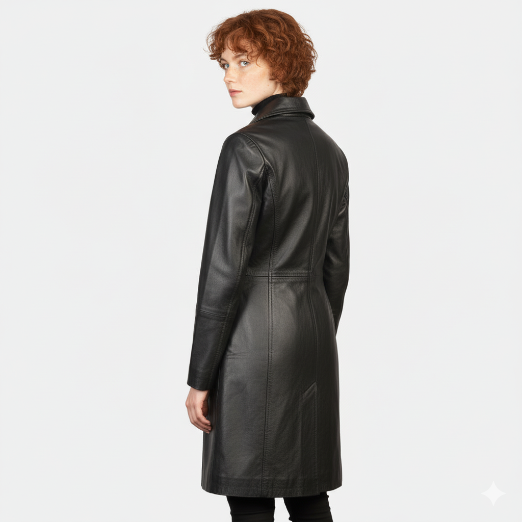 Women's Alexis Black Single Breasted Leather Coat – Noir Mode