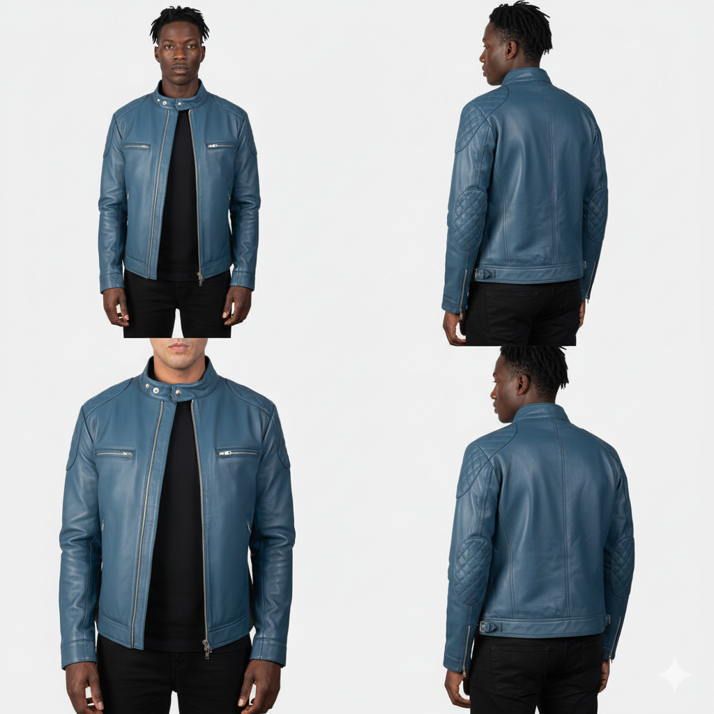 Men's Gatsby Quilted Blue Leather Biker Jacket – The Jacket Maker
