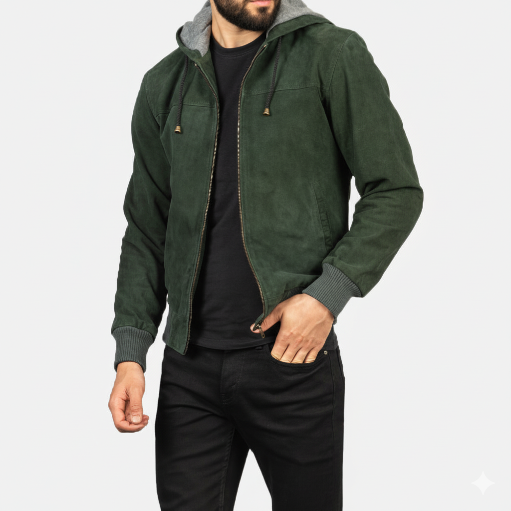 Men's Nintenzo Green Hooded Suede Jacket – The Jacket Maker