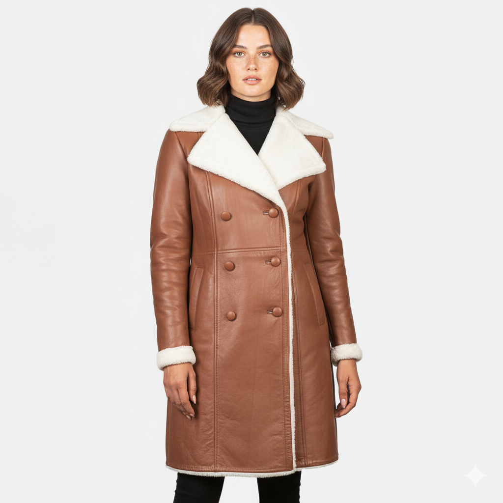 Women's Amie Brown Double Breasted Shearling Coat – Noir Mode