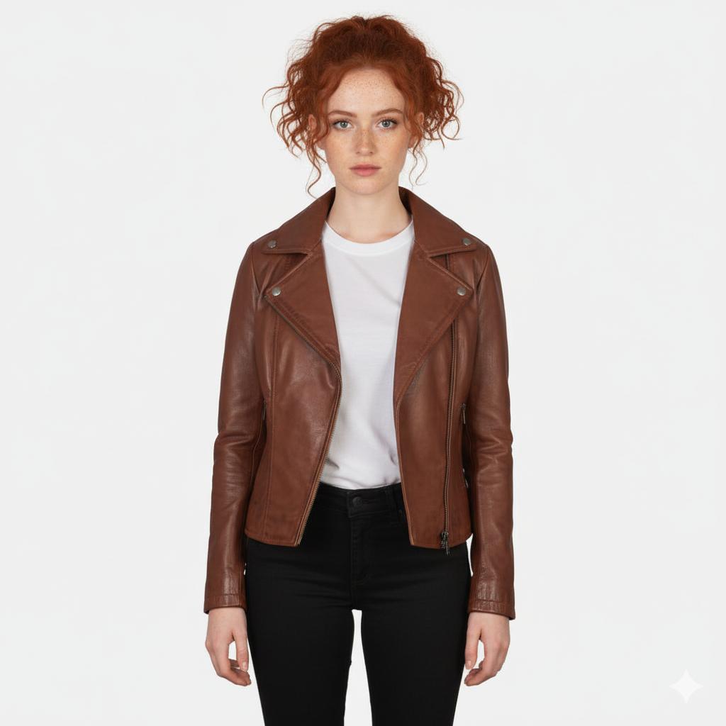 Women's Flashback Brown Leather Biker Jacket – Noir Mode