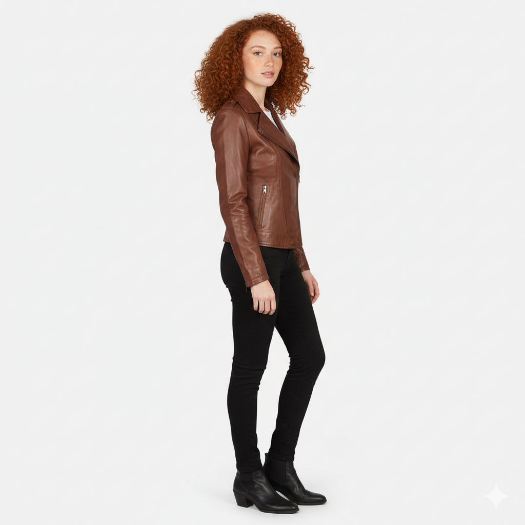 Women's Flashback Brown Leather Biker Jacket – Noir Mode