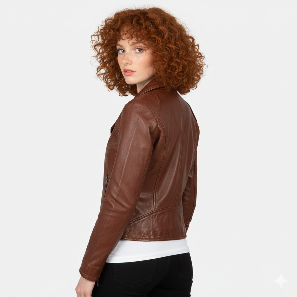 Women's Flashback Brown Leather Biker Jacket – Noir Mode