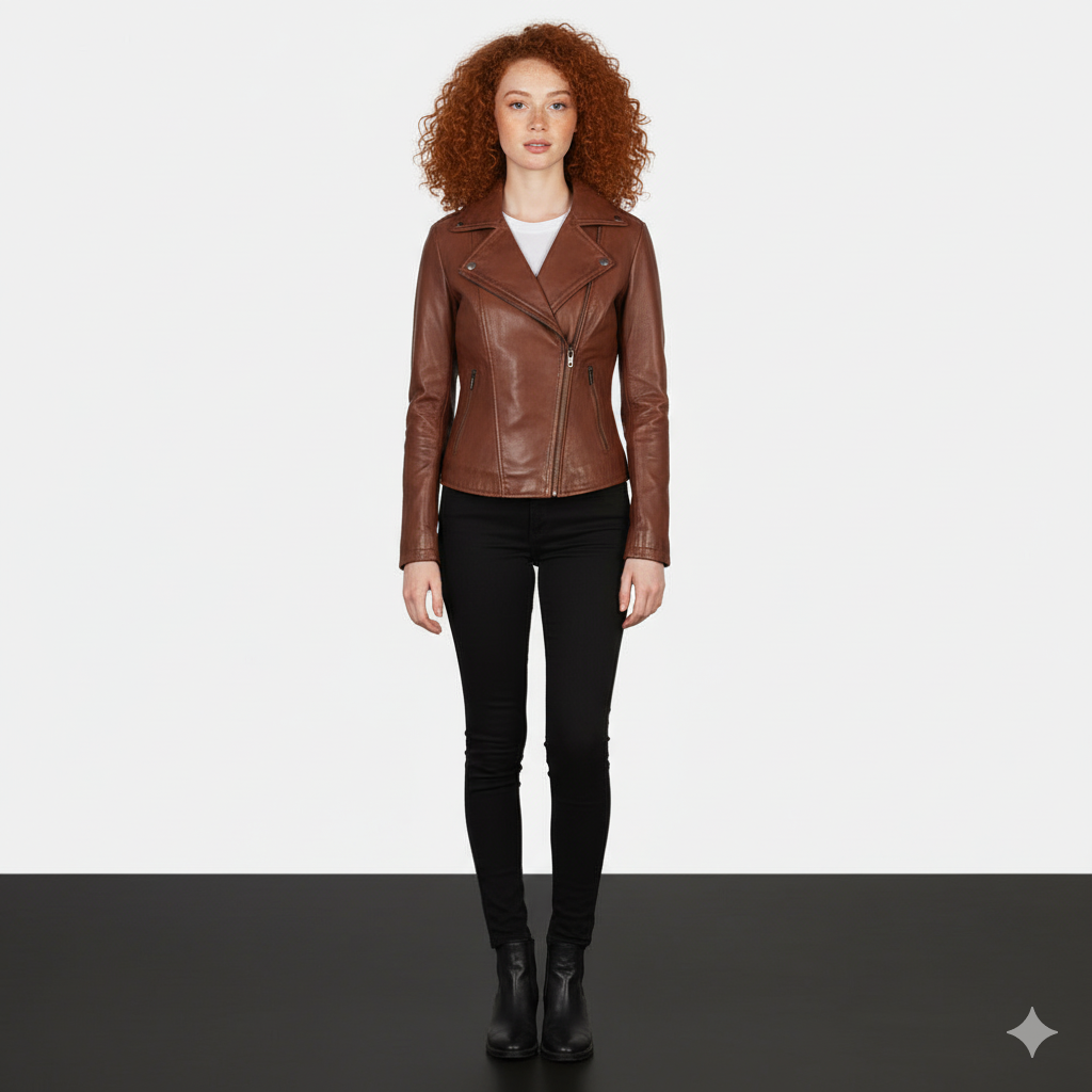 Women's Flashback Brown Leather Biker Jacket – Noir Mode