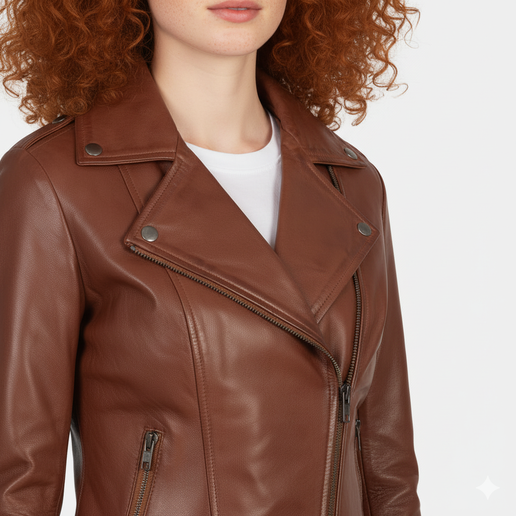 Women's Flashback Brown Leather Biker Jacket – Noir Mode