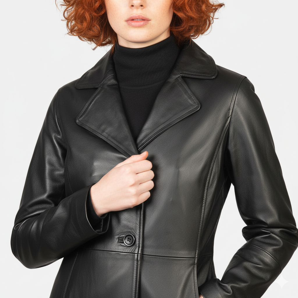 Women's Alexis Black Single Breasted Leather Coat – Noir Mode