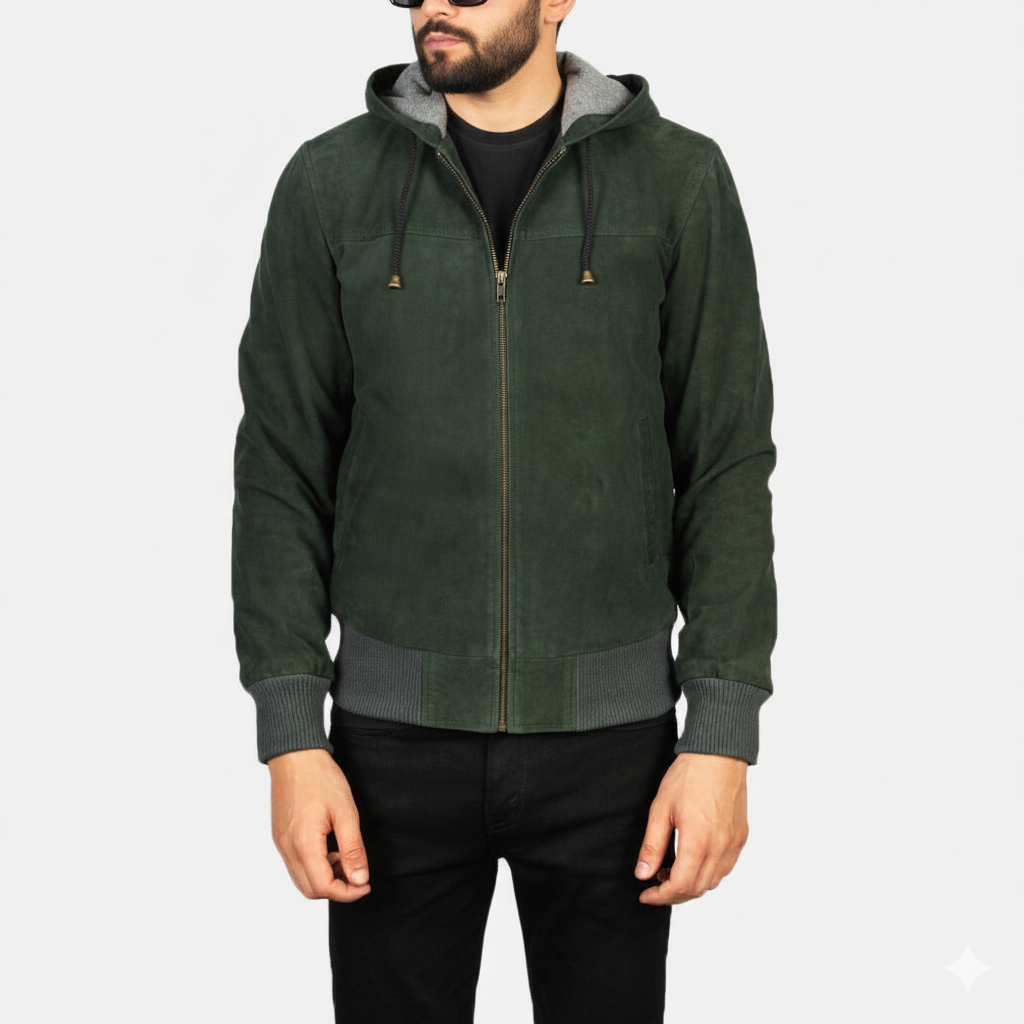 Men's Nintenzo Green Hooded Suede Jacket – The Jacket Maker