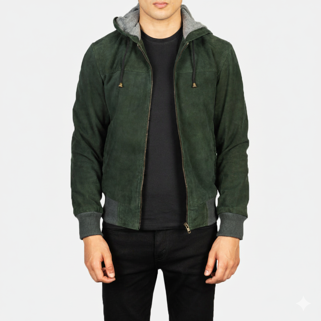 Men's Nintenzo Green Hooded Suede Jacket – The Jacket Maker