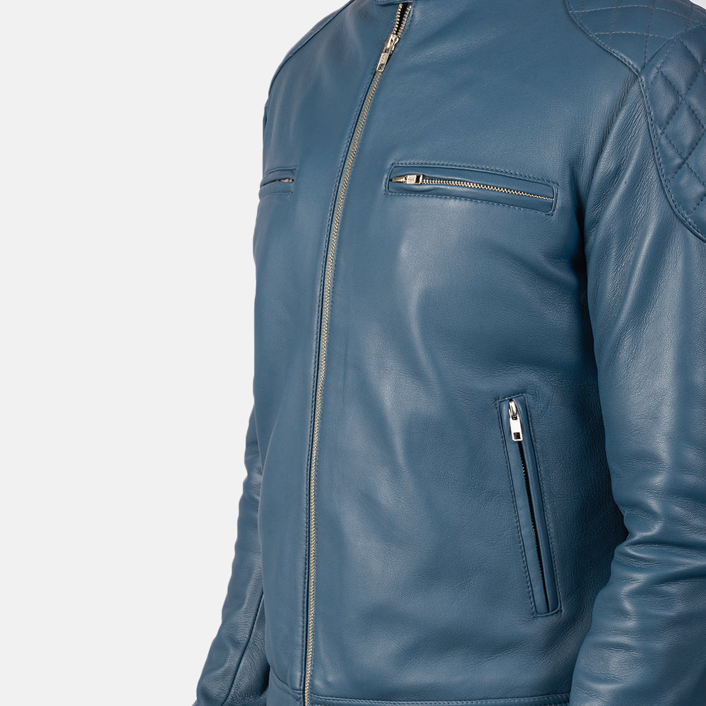 Men's Gatsby Quilted Blue Leather Biker Jacket – The Jacket Maker