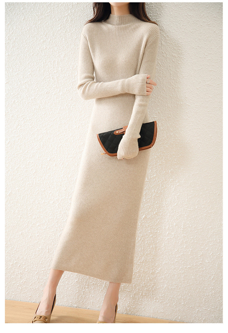 Dress Slim-fit Sheath Long Knitted Wool Dress