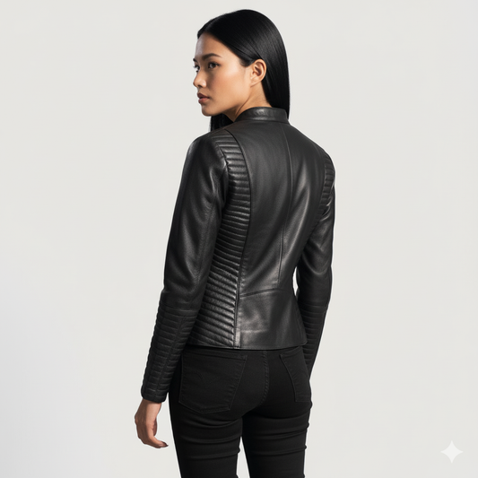 Women's Haley Ray Black Leather Biker Jacket – Noir Mode