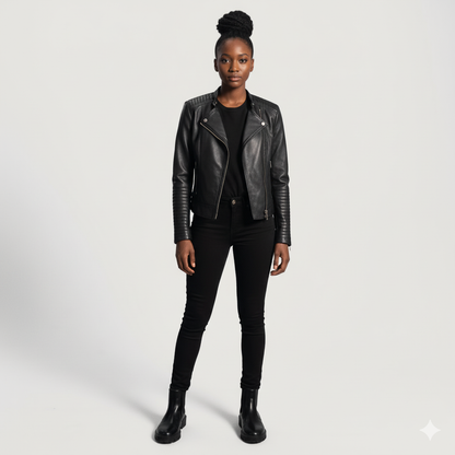 Women's Haley Ray Black Leather Biker Jacket – Noir Mode