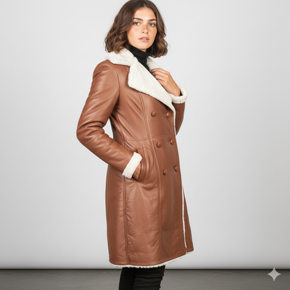 Women's Amie Brown Double Breasted Shearling Coat – Noir Mode