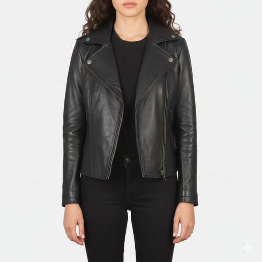 Women's Flashback Black Leather Biker Jacket – Noir Mode
