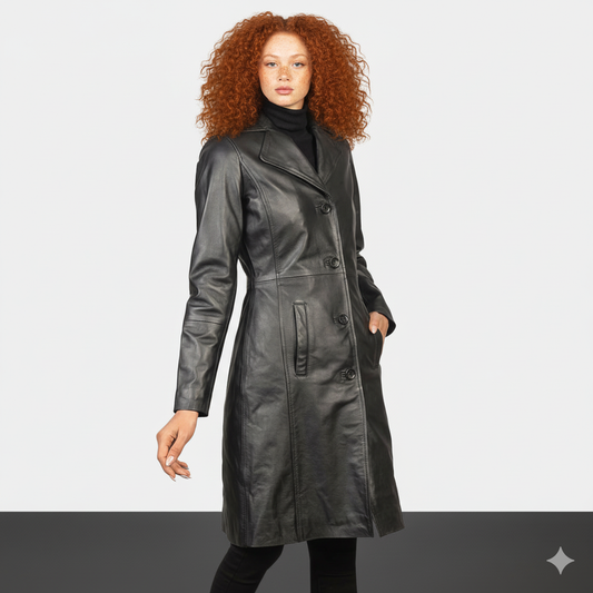 Women's Alexis Black Single Breasted Leather Coat – Noir Mode