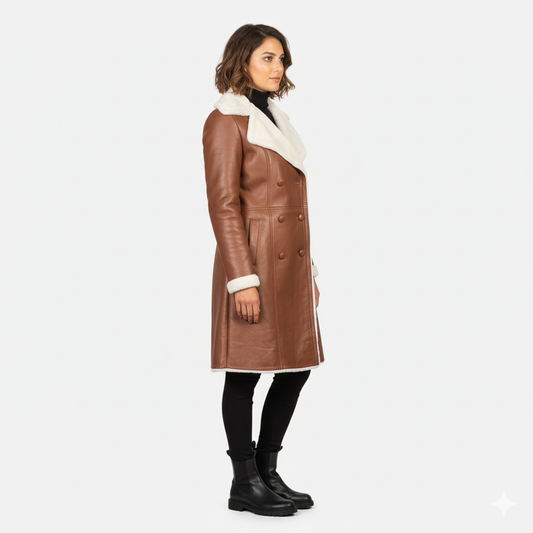 Women's Amie Brown Double Breasted Shearling Coat – Noir Mode