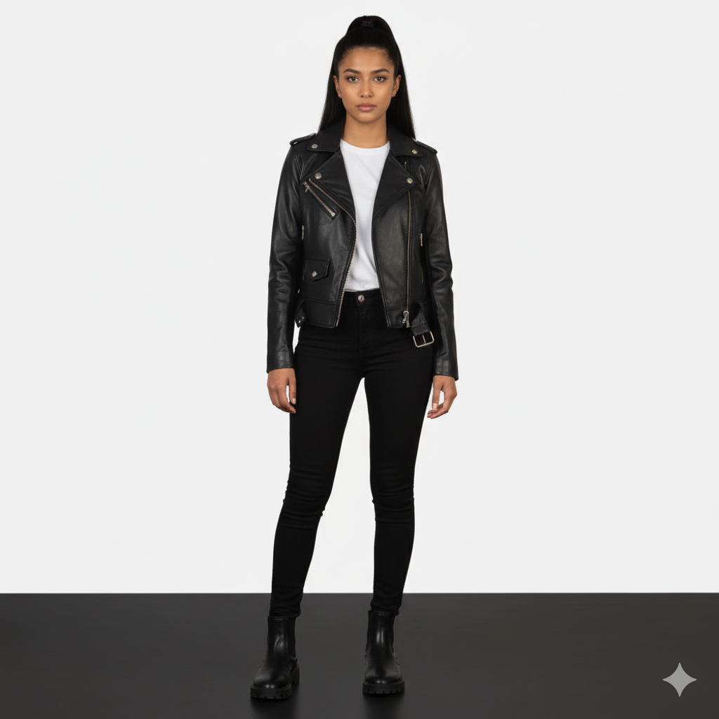 Women's Alison Black Leather Biker Jacket – Noir Mode