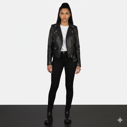 Women's Alison Black Leather Biker Jacket – Noir Mode