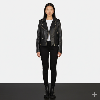 Women's Alison Black Leather Biker Jacket – Noir Mode