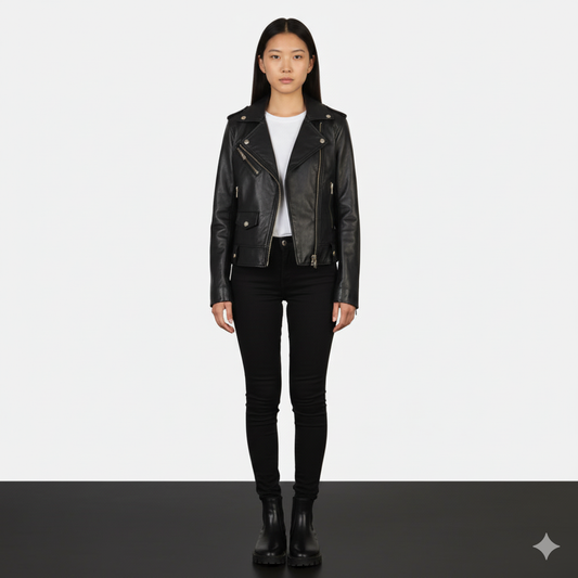 Women's Alison Black Leather Biker Jacket – Noir Mode