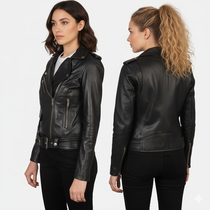 Women's Alison Black Leather Biker Jacket – Noir Mode