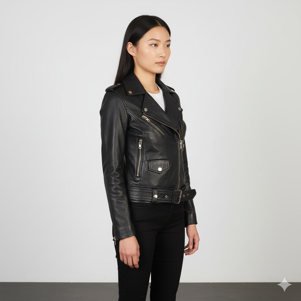 Women's Alison Black Leather Biker Jacket – Noir Mode