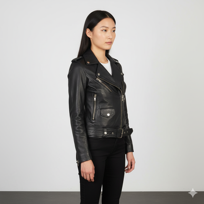 Women's Alison Black Leather Biker Jacket – Noir Mode