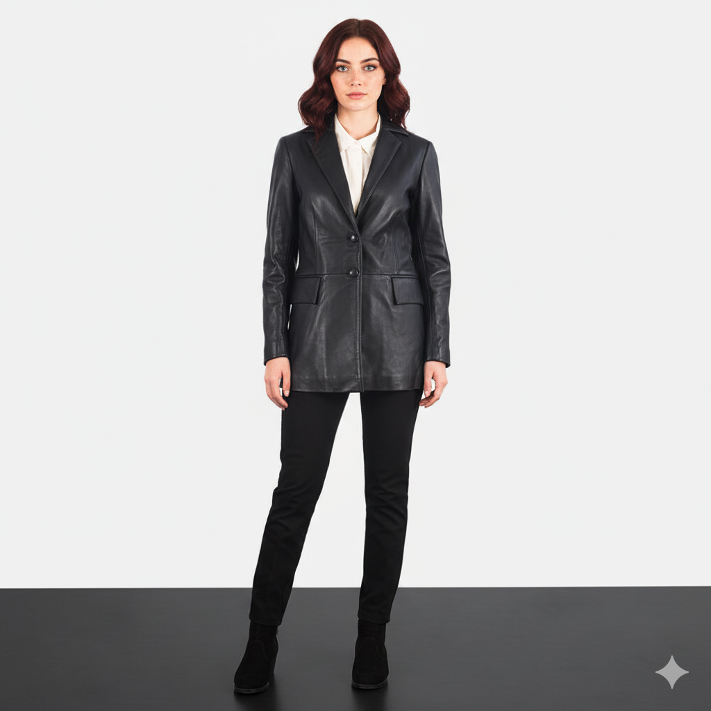 Women's Marilyn Black Leather Blazer – Noir Mode