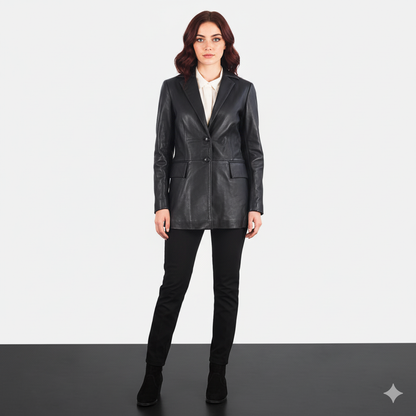 Women's Marilyn Black Leather Blazer – Noir Mode