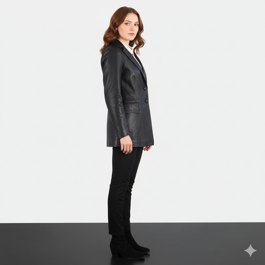 Women's Marilyn Black Leather Blazer – Noir Mode